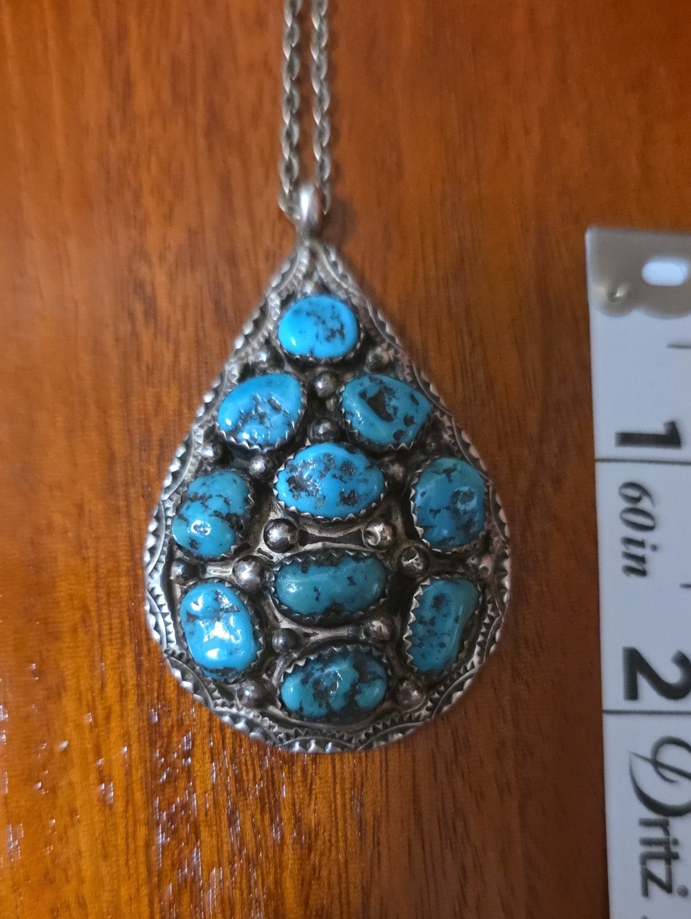 Sterling Silver Teardrop Turquoise Pendant Necklace - Blue